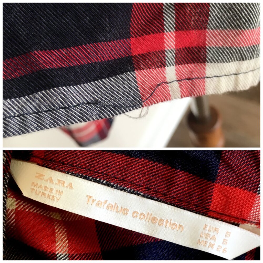 ZARA Plaid Tunic Button Down Shirt Dress Small Trafaluc Tartan Printed Belted - Picture 12 of 12